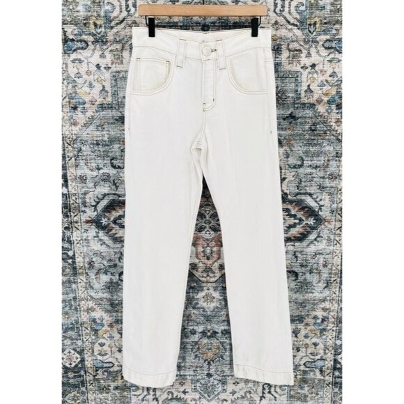 Frame Oversize Jeans in White Size 26 Tan Accent Wide Hem - Picture 1 of 14